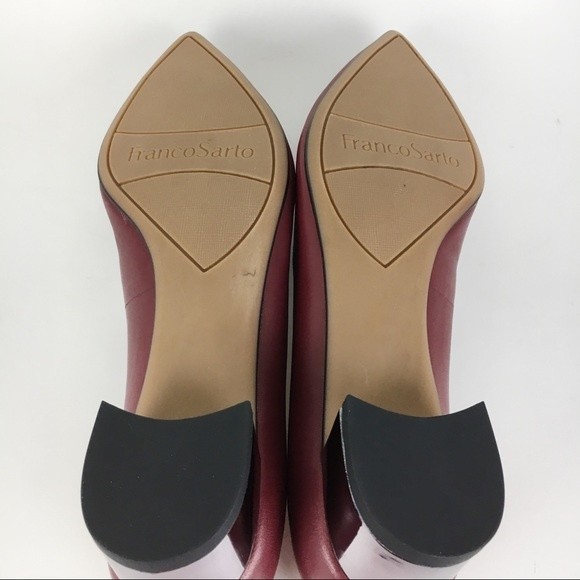 Franco Sarto Size 7.5 Red Leather Slip On Loafers Point Toe Kitten Heels Shoes - Picture 7 of 9